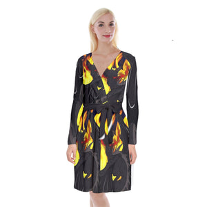 Dragon Torrick - "Flame" - Long Sleeve Velvet Front Wrap Dress