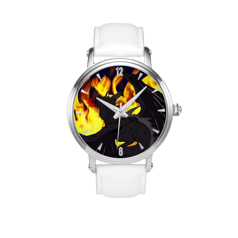 Dragon Torrick - "Flame" - Genuine Leather Strap Water-Resistant Automatic Watch (Silver)
