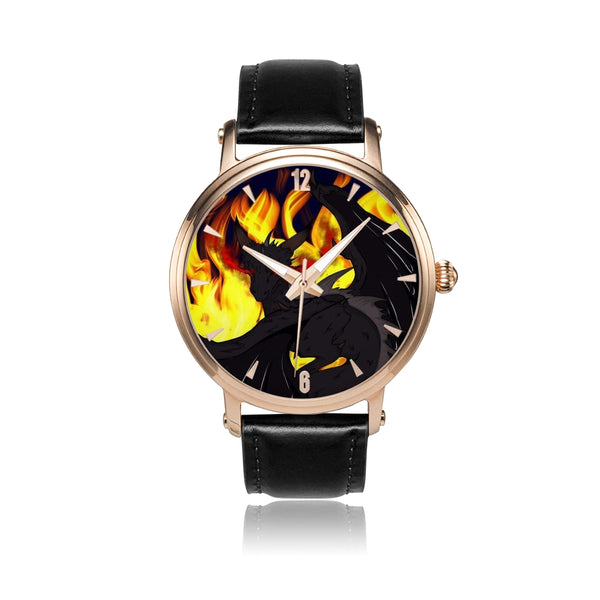 Dragon Torrick - "Flame" - Genuine Leather Strap Water-Resistant Automatic Watch (Rose Gold)