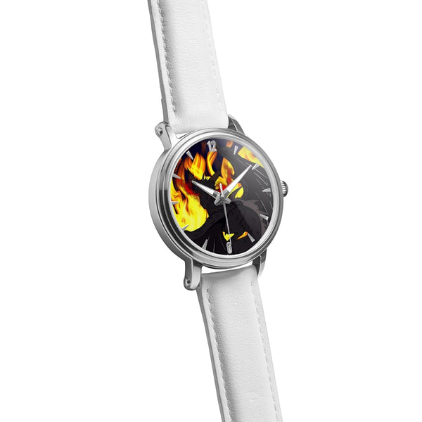 Dragon Torrick - "Flame" - Genuine Leather Strap Water-Resistant Automatic Watch (Silver)