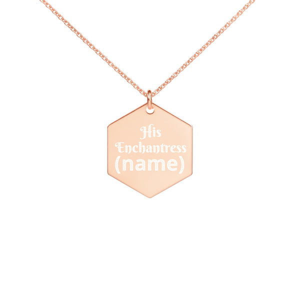 TCoE - "His Enchantress" - Personalize Name - Engraved Silver Hexagon Necklace